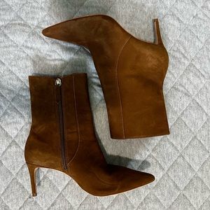 SCHULTZ Size 7.5 Brown Suede Pointed Heeled Boots Lightly Worn Orig $258